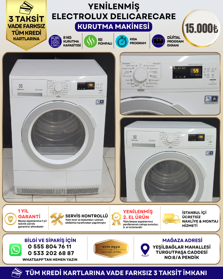 ELECTROLUX DELICATECARE 8 KG ISI POMPALI KURUTMA MAKİNESİ