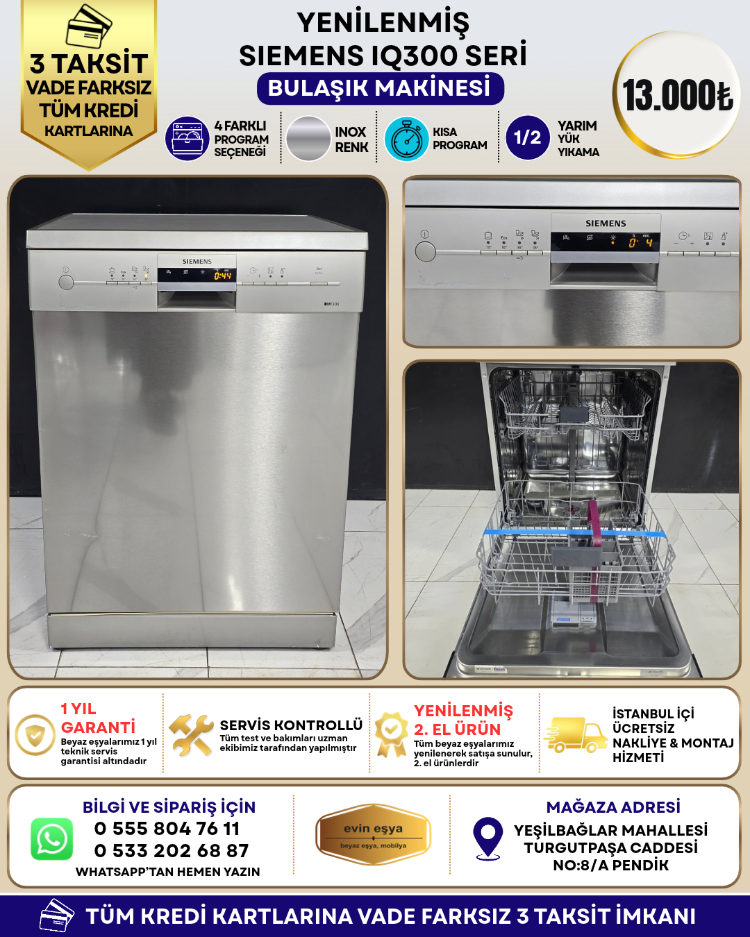 SIEMENS iQ300 INOX 4 PROGRAMLI BULAŞIK MAKİNESİ