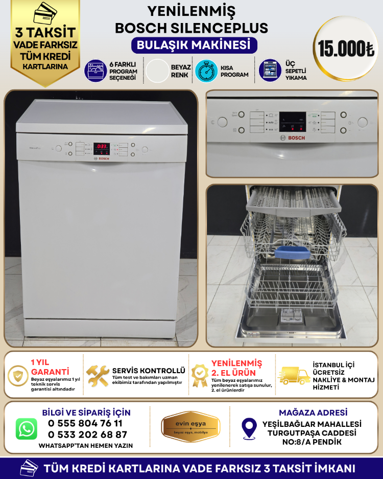 BOSCH SILENCEPLUS 6 PROGRAMLI 3 SEPETLİ BULAŞIK MAKİNESİ