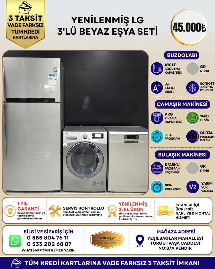 LG INOX 3'LÜ BEYAZ EŞYA SETİ