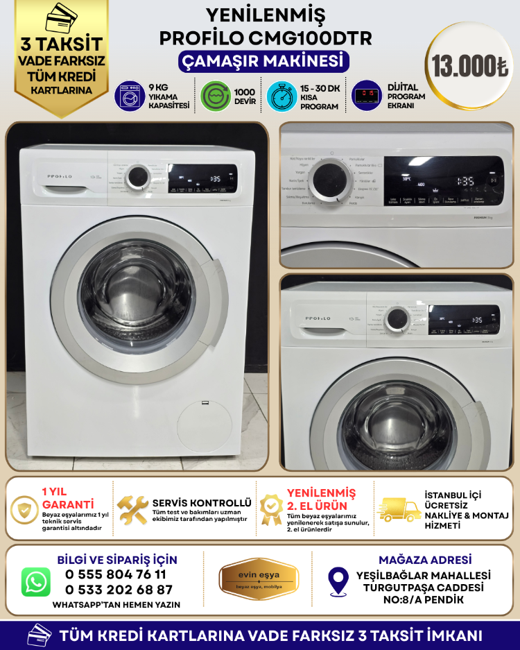 PROFİLO CMG100DTR PREMIUM 9 KG 1000 DEVİR ÇAMAŞIR MAKİNESİ