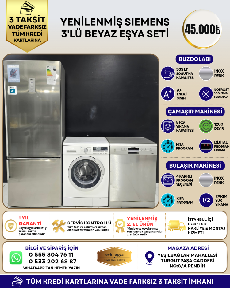 SIEMENS INOX 3'LÜ BEYAZ EŞYA SETİ