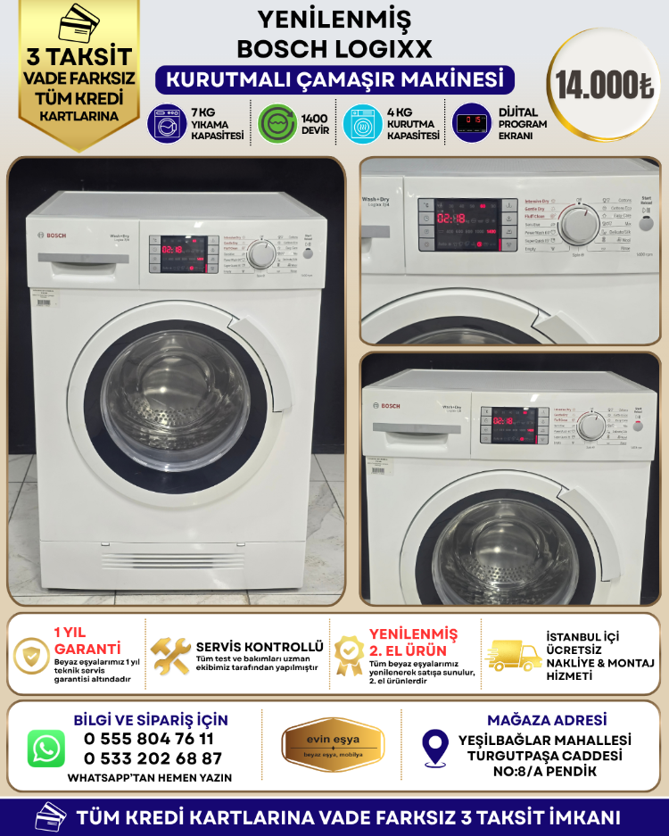BOSCH LOGIXX 7-4 KG 1400 DEVİR KURUTMALI ÇAMAŞIR MAKİNESİ