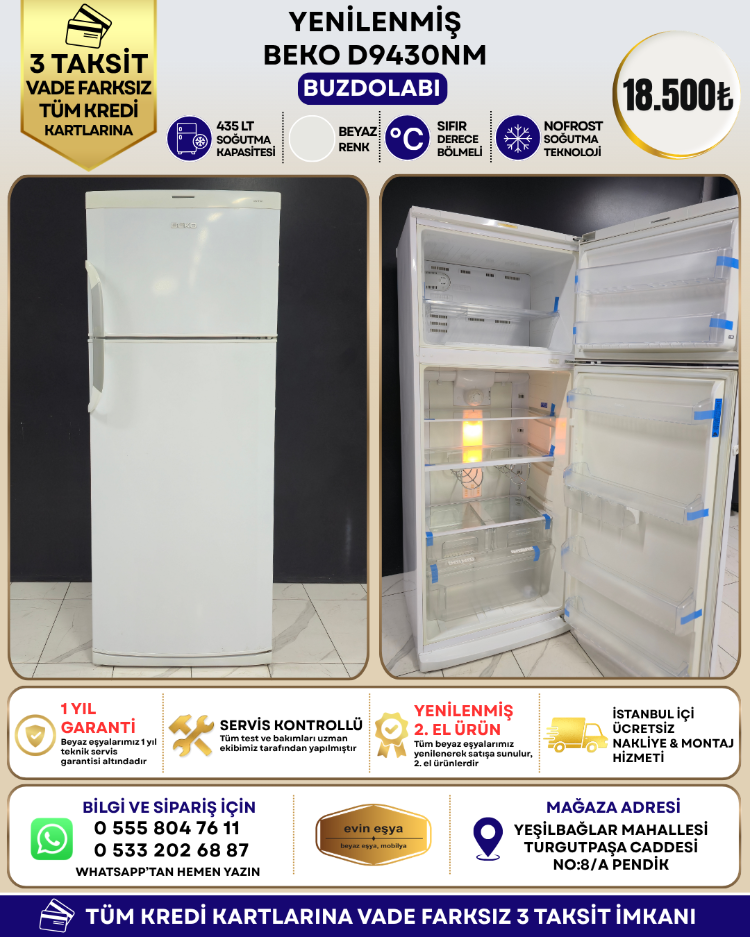 BEKO D 9430 NM 435 LİTRE NO-FROST BUZDOLABI