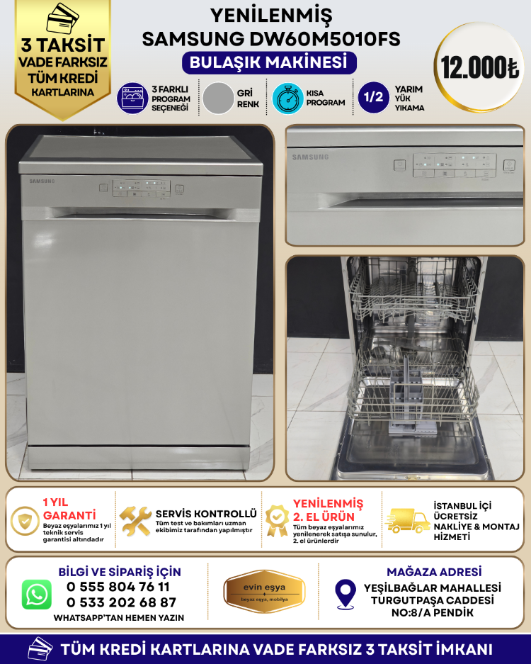 SAMSUNG DW60M5010FS 3 PROGRAMLI INOX BULAŞIK MAKİNESİ