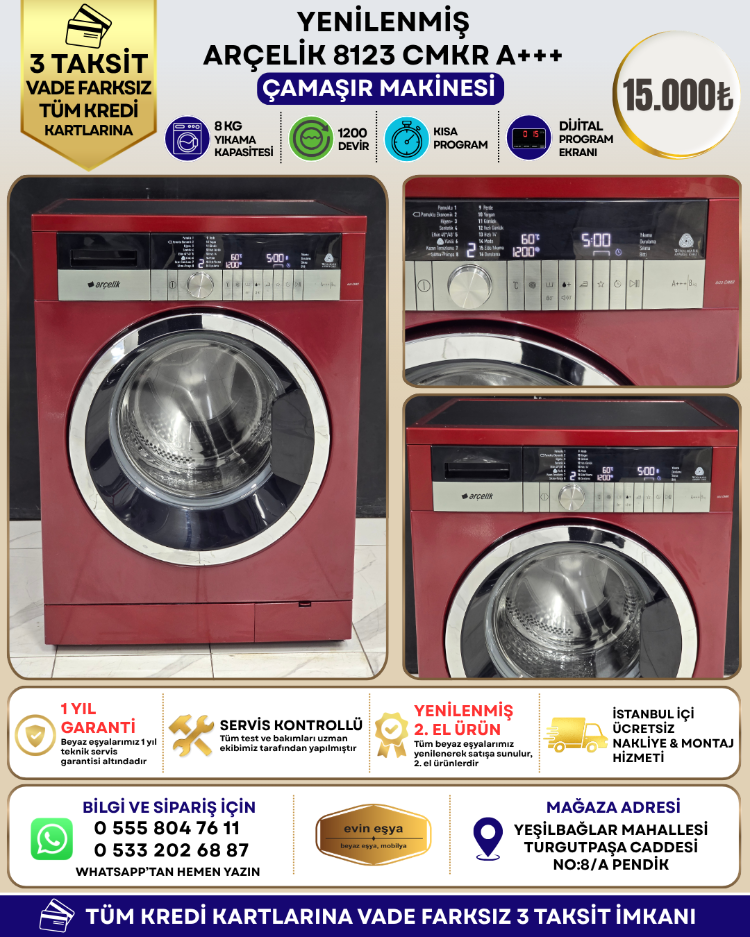 ARÇELİK 8123 CMKR A+++ 8 KG 1200 DEVİR ÇAMAŞIR MAKİNESİ