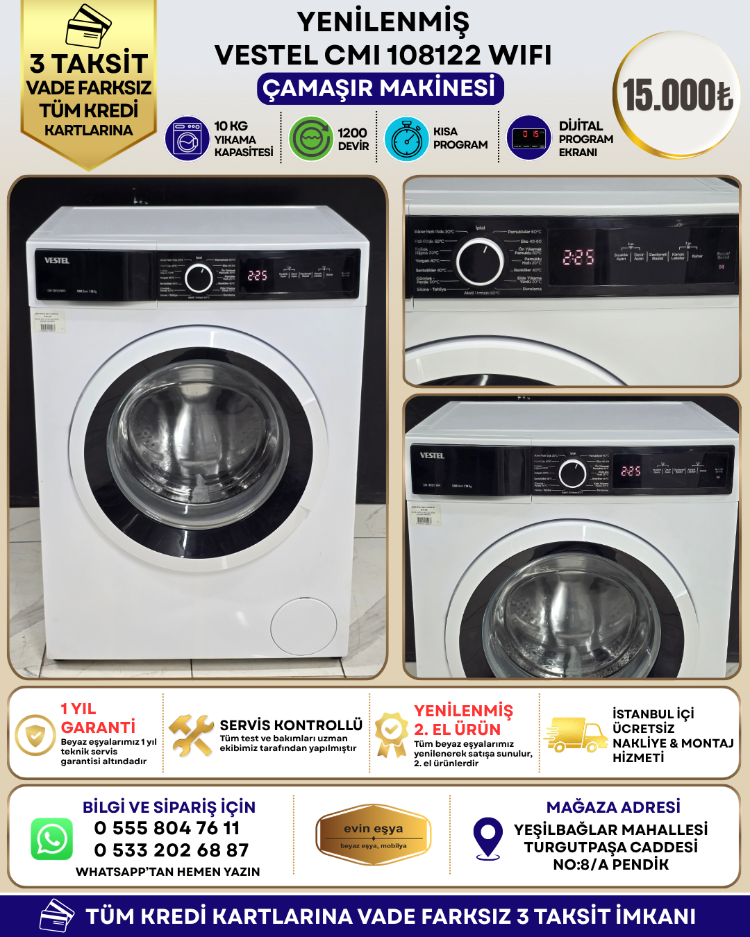 VESTEL CMI 108122 WIFI 10 KG 1200 DEVİR ÇAMAŞIR MAKİNESİ