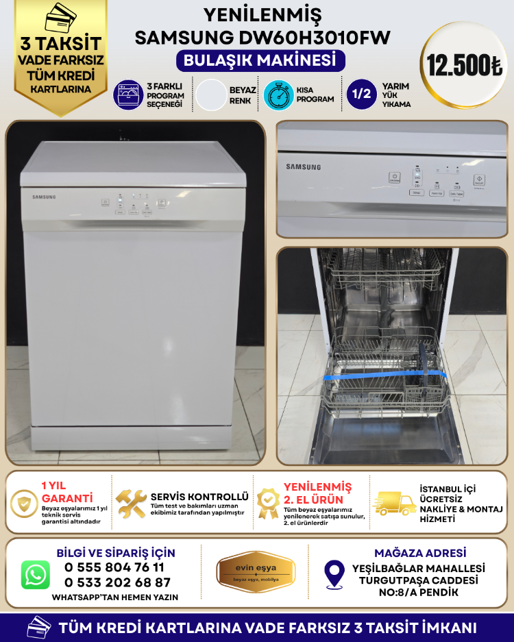 SAMSUNG DW60H3010FW 3 PROGRAMLI BULAŞIK MAKİNESİ
