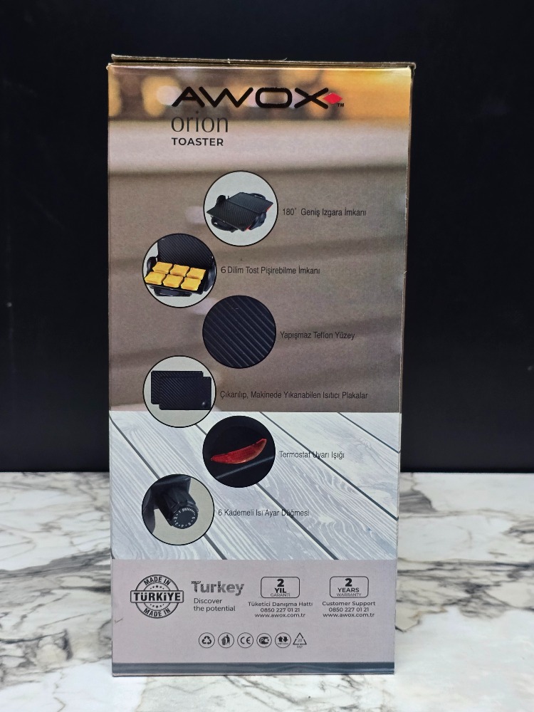 AWOX YAPIŞMAZ TEFLON YÜZEY, 6 ADET TOST YAPABİLEN 180 CM IZGARA TOST MAKİNESİ