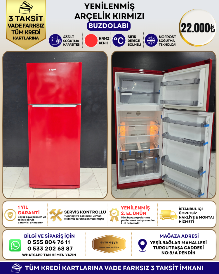 ARÇELİK 435 LT KIRMIZI NO-FROST BUZDOLABI
