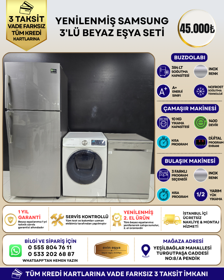 SAMSUNG GRİ 3'LÜ BEYAZ EŞYA SETİ