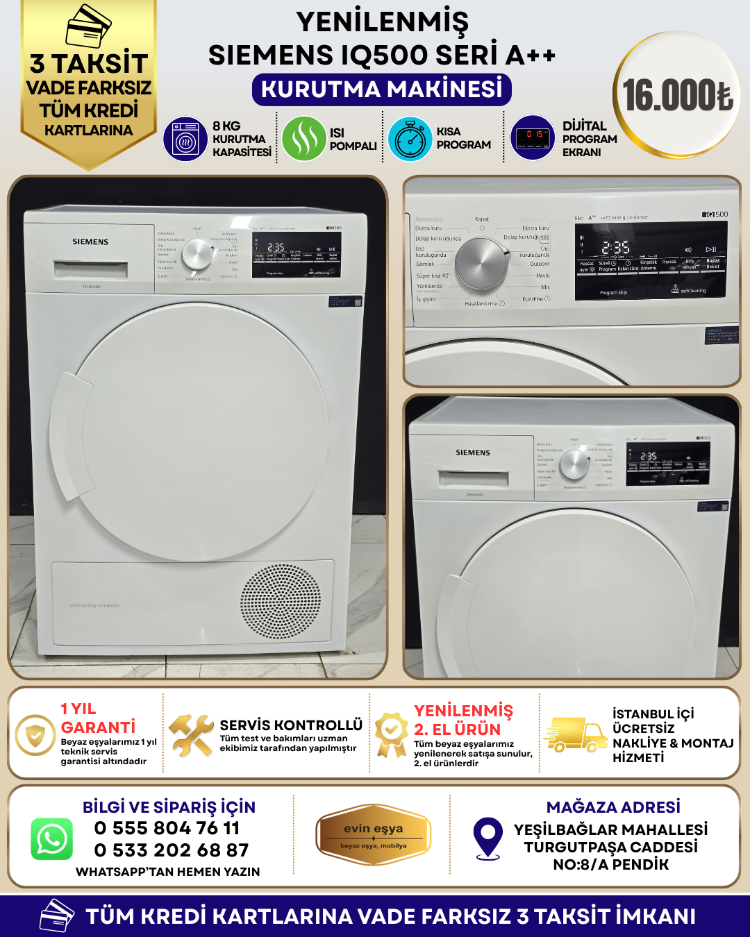 SIEMENS iQ500 8 KG A++ ISI POMPALI KURUTMA MAKİNESİ