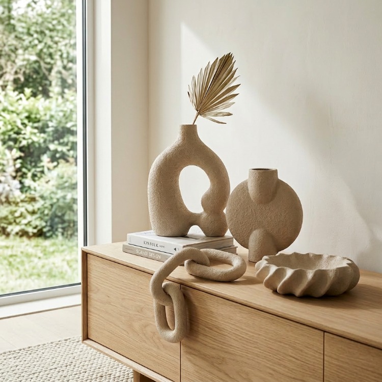 4'lü Wabi-Sabi Seramik Dekorasyon Seti - Ev,Ofis,Yaşam Alanları İçin Modern Dekorasyon Seti