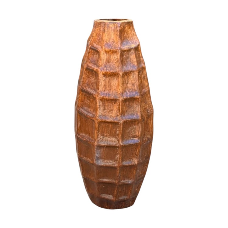 Eviorhome Ahşap Dokulu Seramik Vazo – Wabi-Sabi & Japandi Tarzı Dekoratif Vazo (41 cm)