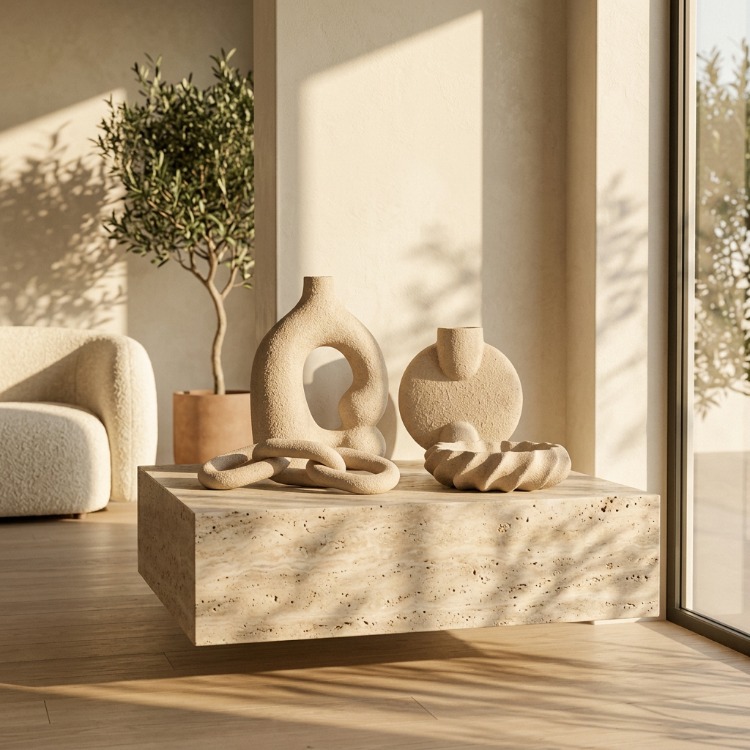 4'lü Wabi-Sabi Seramik Dekorasyon Seti - Ev,Ofis,Yaşam Alanları İçin Modern Dekorasyon Seti