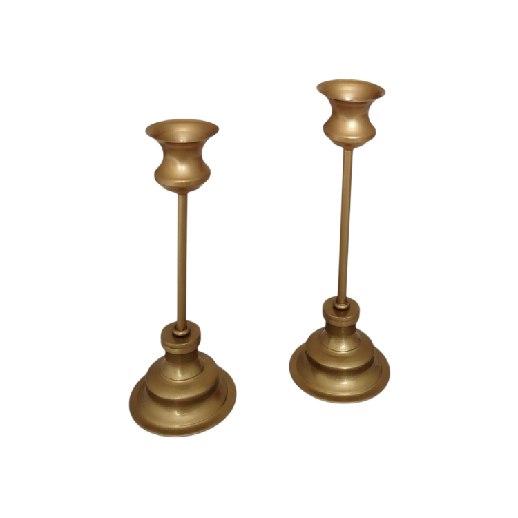 Eviorhome Büyük Boy Klasik Antik Altın İkili Şamdan Seti - Lüks Eskitme Gold Metal Şamdanlık