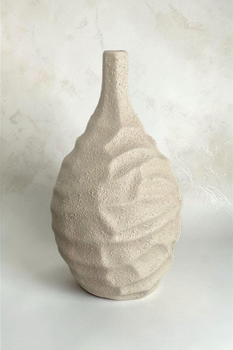 Wabi-Sabi Tarzı Büyük Boy Dokulu Dalgalı Seramik Vazo | Modern Ev Dekoru