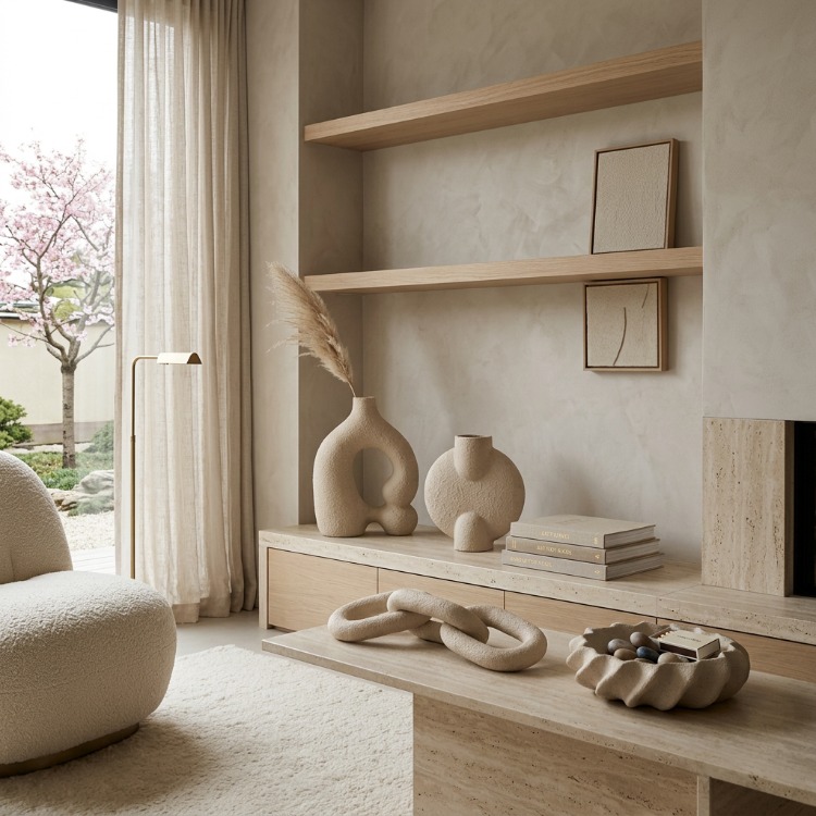 4'lü Wabi-Sabi Seramik Dekorasyon Seti - Ev,Ofis,Yaşam Alanları İçin Modern Dekorasyon Seti