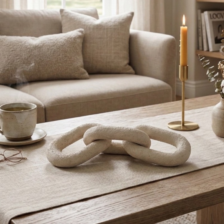 Eviorhome Seramik Dekoratif Zincir Obje - Wabi-Sabi & Japandi Sehpa Dekoru