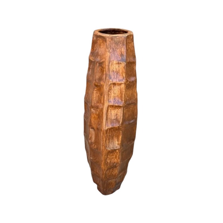Eviorhome Ahşap Dokulu Seramik Vazo – Wabi-Sabi & Japandi Tarzı Dekoratif Vazo (41 cm)