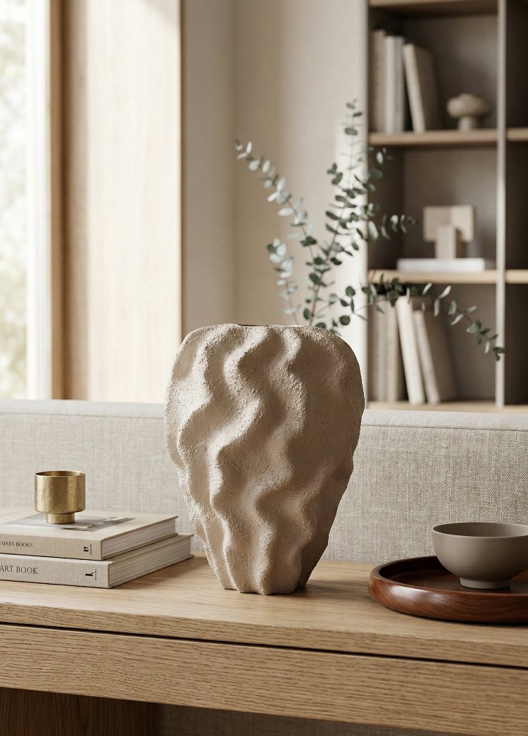 Sculptural Form: El Yapımı Taş Dokulu Kıvrımlı Seramik Vazo (26cm)