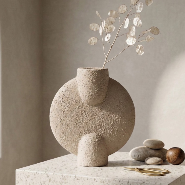 Minimalist Seramik Vazo - Wabi-Sabi Stili Dokulu Tasarım