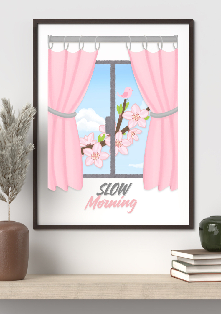 Slow Morning Duvar Tablosu, Yazdırılabilir Poster, Minimalist & Cozy Ev Dekoru, Dijital İndirme