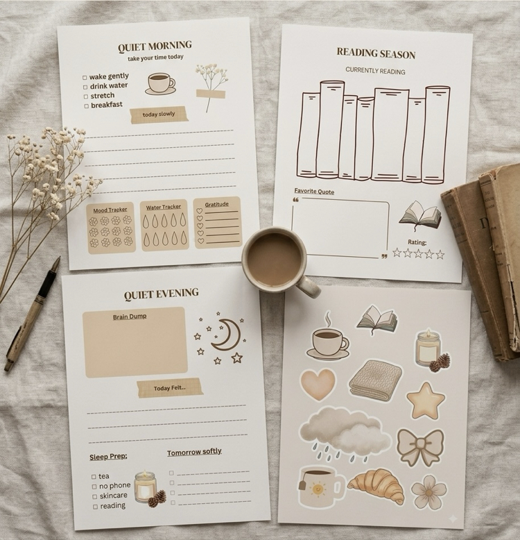 Quiet Living Planner Seti, Minimalist Günlük Planlayıcı PDF, Slow Living Planner