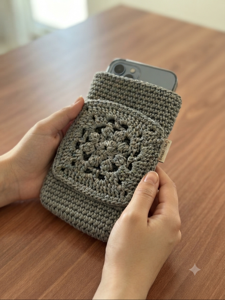 Granny Square El Örgüsü Telefon Kılıfı | Handmade Crochet Phone Sleeve