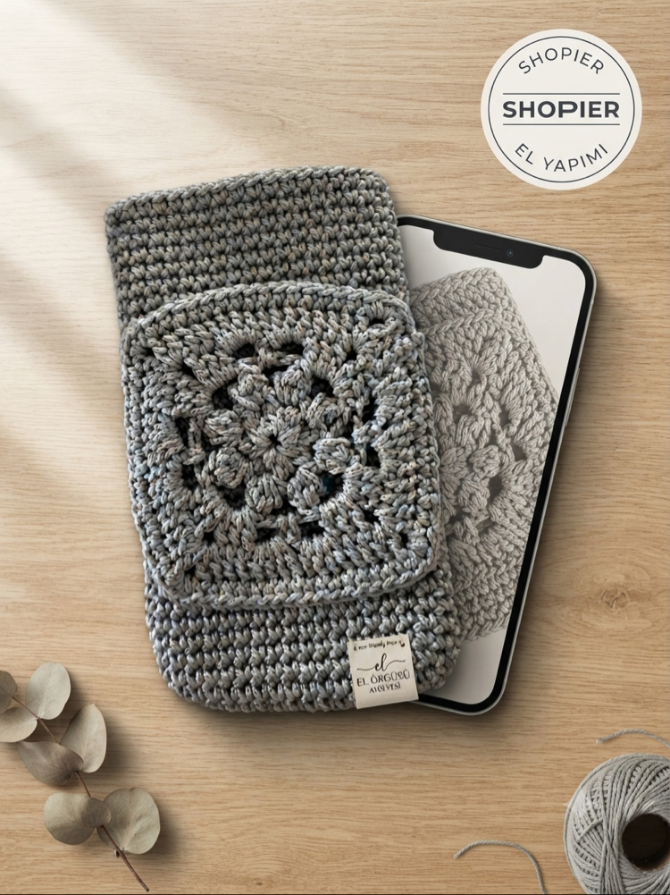 Granny Square El Örgüsü Telefon Kılıfı | Handmade Crochet Phone Sleeve