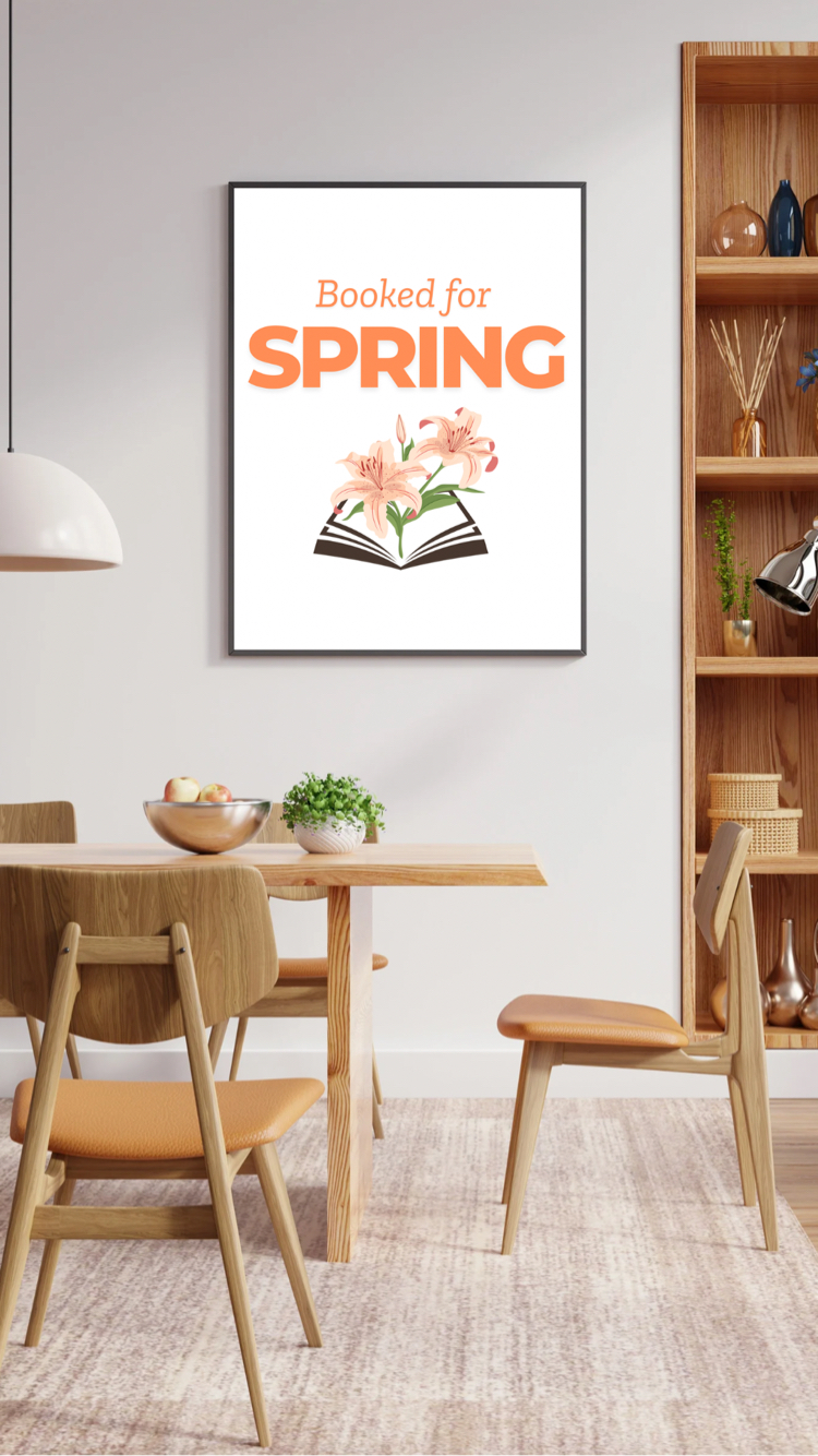 Booked for Spring Poster, Kitap Temalı Bahar Dekoru, Cozy Printable Wall Art, Dijital İndirme