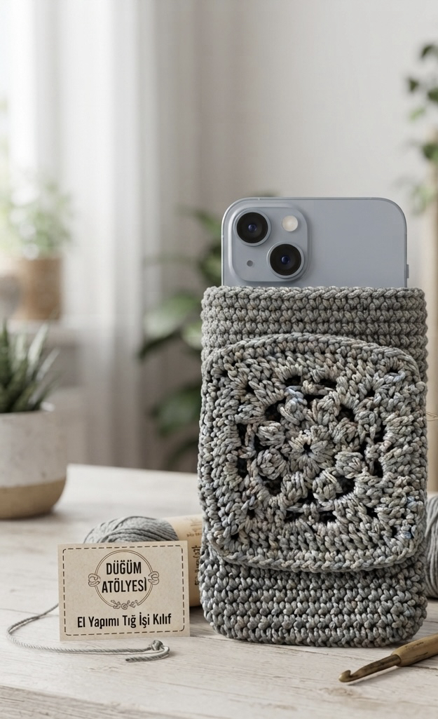 Granny Square El Örgüsü Telefon Kılıfı | Handmade Crochet Phone Sleeve