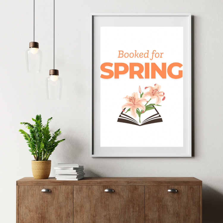 Booked for Spring Poster, Kitap Temalı Bahar Dekoru, Cozy Printable Wall Art, Dijital İndirme
