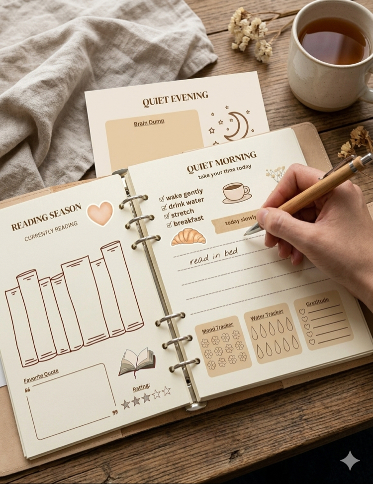 Quiet Living Planner Seti, Minimalist Günlük Planlayıcı PDF, Slow Living Planner