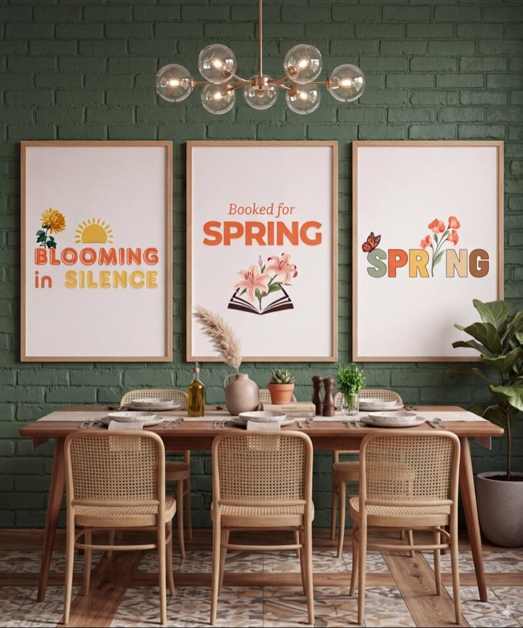 Botanical Spring Wall Art Seti, Çiçekli Ev Dekoru, Dijital İndirme