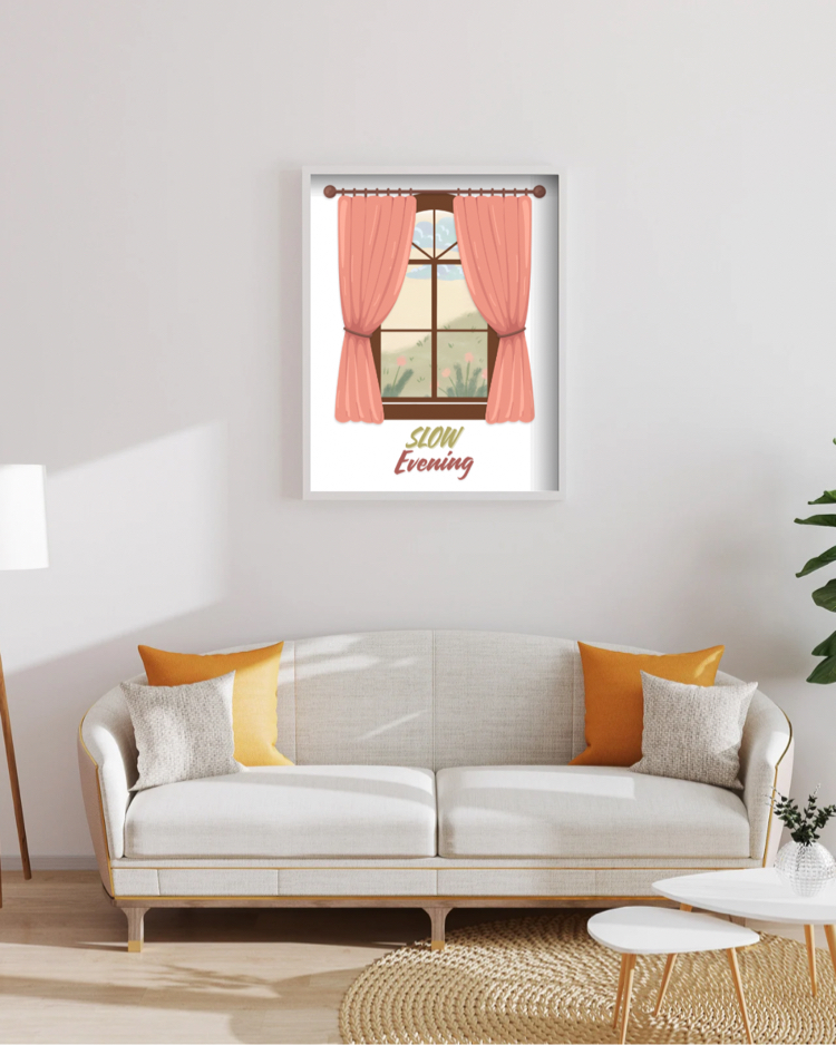 Slow Evening Duvar Posteri, Cozy Akşam Dekoru, Minimalist Printable Wall Art, Dijital İndirme