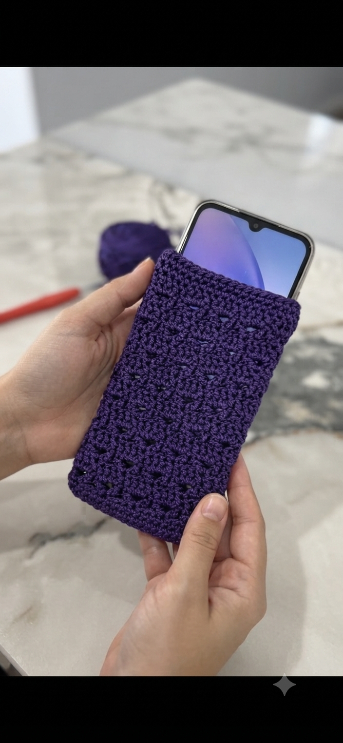 El Örgüsü Mor Telefon Kılıfı | Handmade Crochet Phone Sleeve
