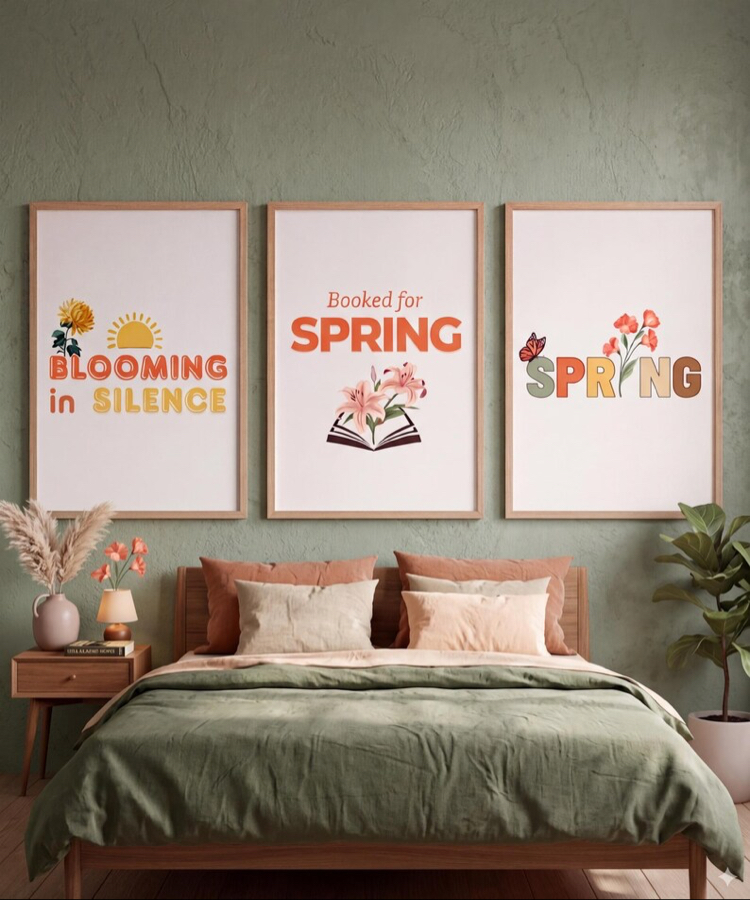 Botanical Spring Wall Art Seti, Çiçekli Ev Dekoru, Dijital İndirme
