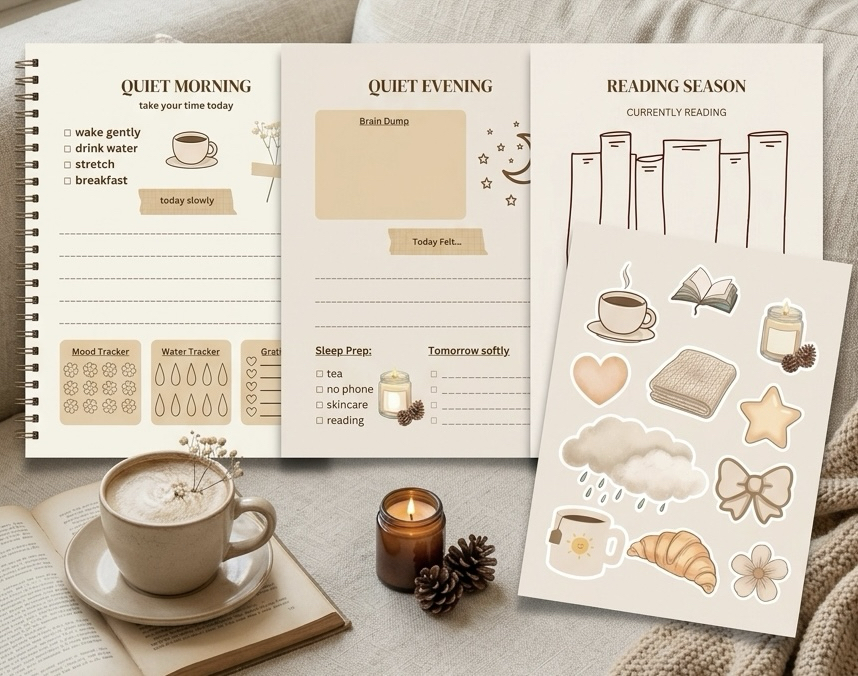 Quiet Living Planner Seti, Minimalist Günlük Planlayıcı PDF, Slow Living Planner