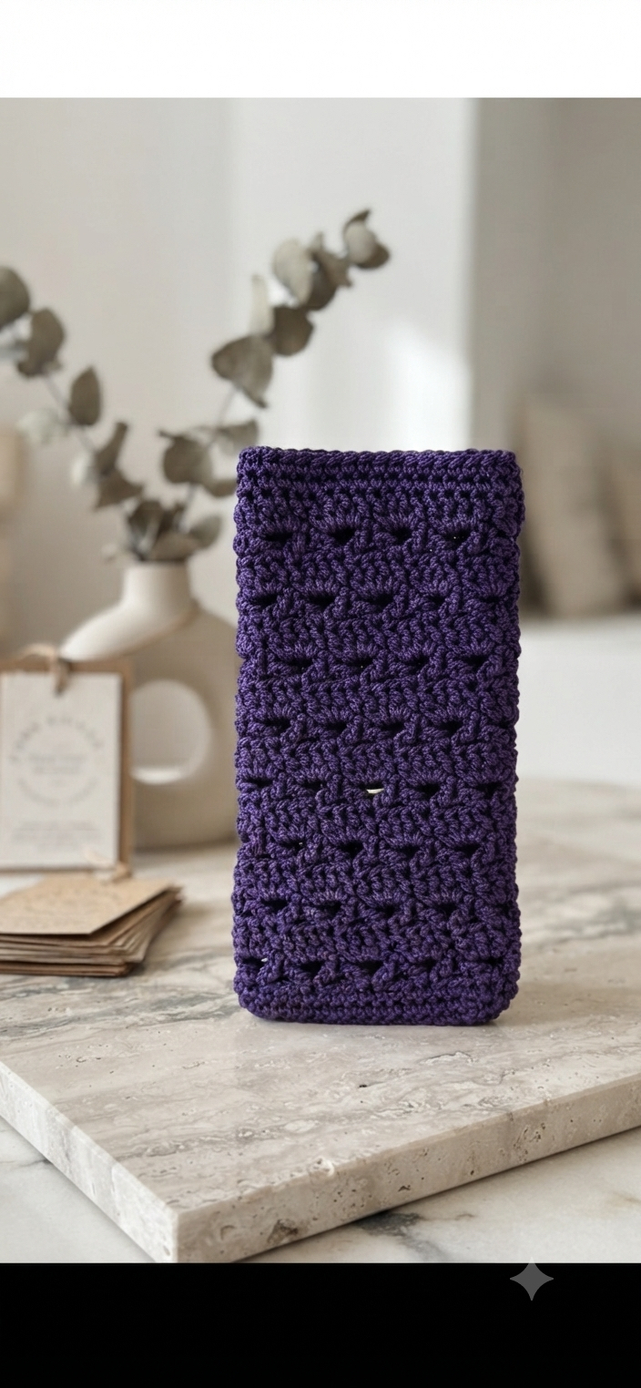 El Örgüsü Mor Telefon Kılıfı | Handmade Crochet Phone Sleeve