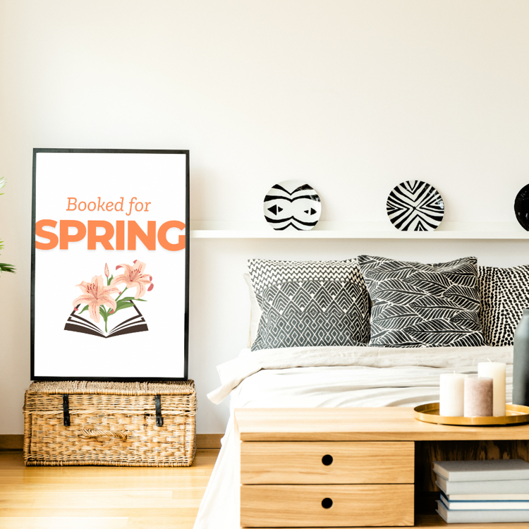 Booked for Spring Poster, Kitap Temalı Bahar Dekoru, Cozy Printable Wall Art, Dijital İndirme