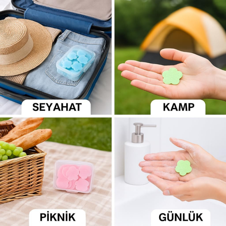 1 Kutu 160 Adet Mini Sevimli Sabun Kalp Yuvarlak Çiçek Mix Taşınabilir Kutulu