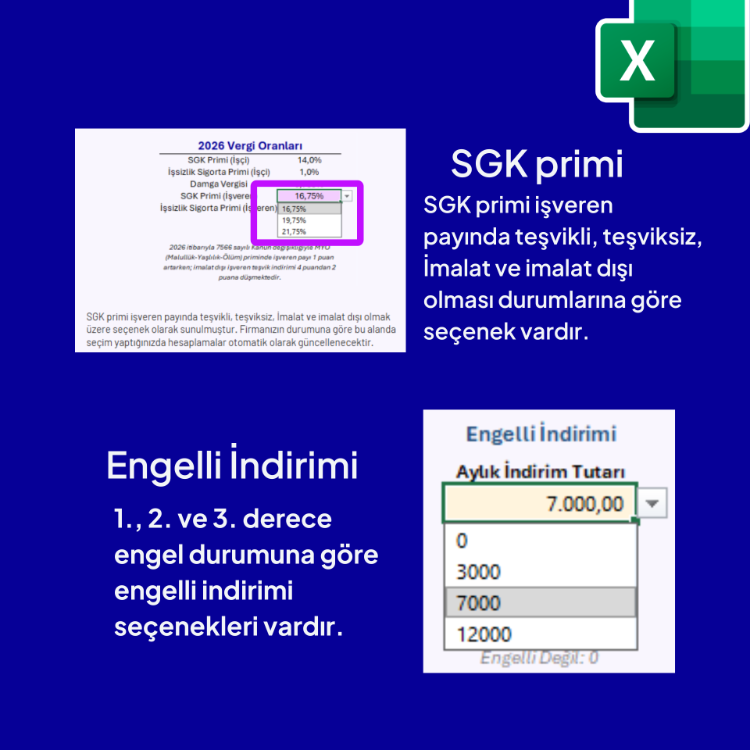 2026 Netten Brüte Maaş Hesaplama Excel Şablonu (Engelli İndirimli) - HEMEN İNDİRİLEBİLİR