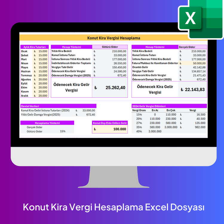 2025 - Konut Kira Gelir Vergisi Hesaplama Excel Şablonu - HEMEN İNDİRİLEBİLİR