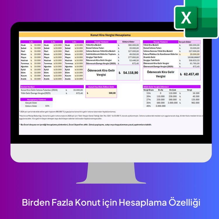 2025 - Konut Kira Gelir Vergisi Hesaplama Excel Şablonu - HEMEN İNDİRİLEBİLİR