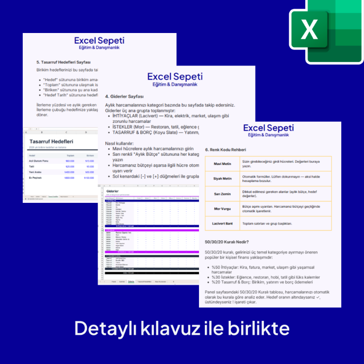 Kişisel Bütçe Takip Excel Şablonu - Aylık Gelir Gider Tasarruf - HEMEN İNDİR