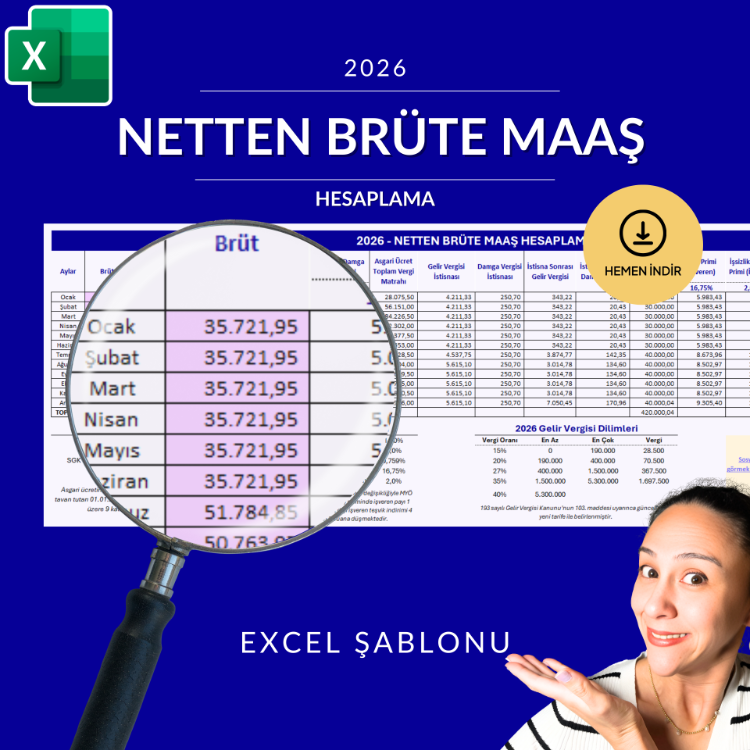 2026 Netten Brüte Maaş Hesaplama Excel Şablonu - HEMEN İNDİRİLEBİLİR