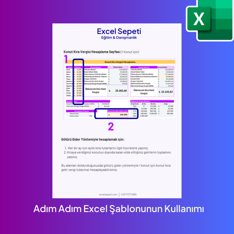 2025 - Konut Kira Gelir Vergisi Hesaplama Excel Şablonu - HEMEN İNDİRİLEBİLİR