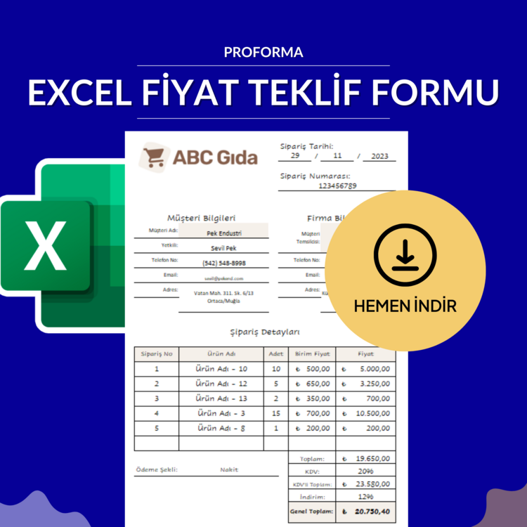 Excel Fiyat Teklif Formu - Proforma