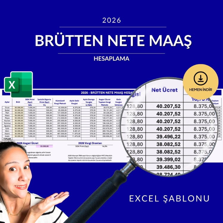 2026 Brütten Nete Maaş Hesaplama Excel Şablonu - HEMEN İNDİRİLEBİLİR